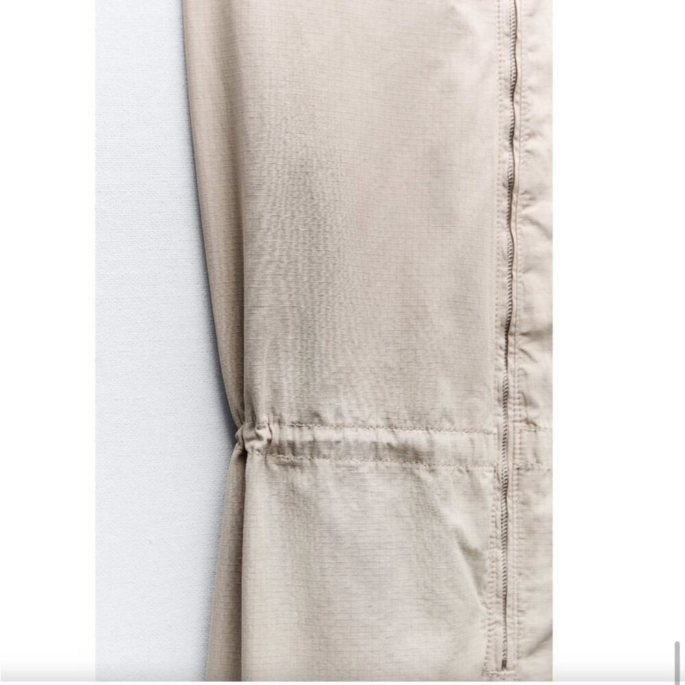 Zara Sleeveless Hooded Jumpsuit Khaki Size Large Trending Y2K Utility - Picture 7 of 8